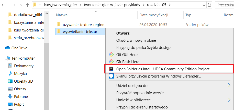 Otwieranie katalogu jako projekt w IntelliJ IDEA