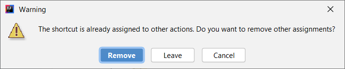 Informacja, jaką wyświetla IDEA, gdy ustawiony skrót jest zajęty